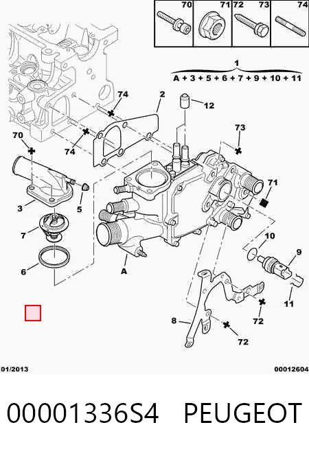 00001336S4 Peugeot/Citroen Caja del termostato