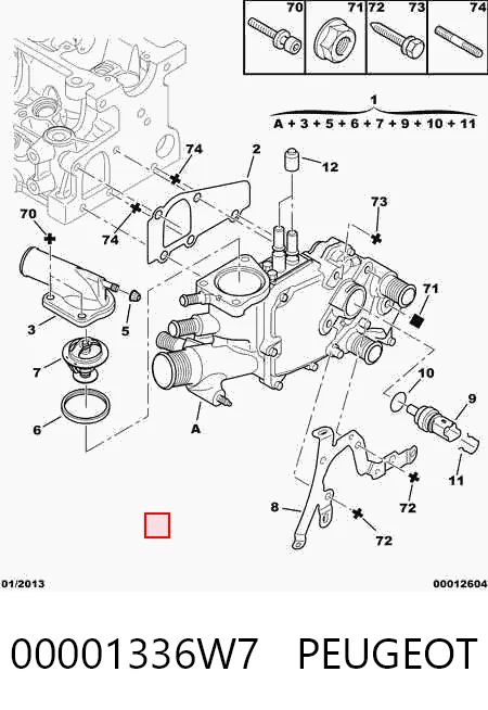 00001336W7 Peugeot/Citroen Caja del termostato