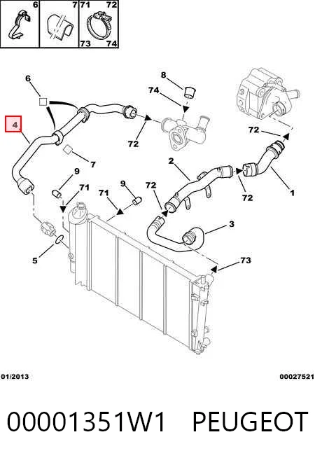 Manguera inferior del radiador 00001351W1 PEUGEOT