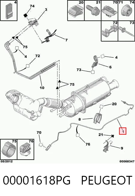 Sensor de temperatura de gases de escape después del filtro de partículas 00001618PG PEUGEOT