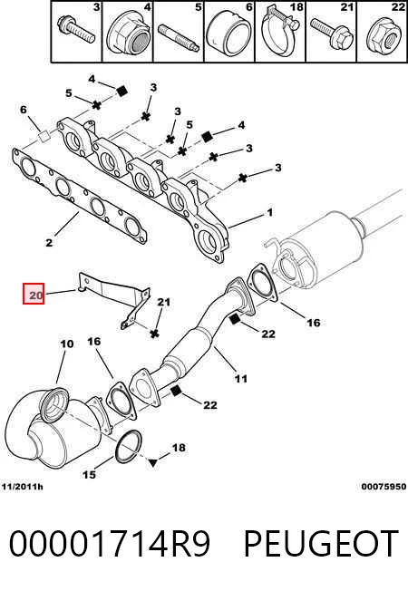 Soporte del tubo de escape 00001714R9 PEUGEOT