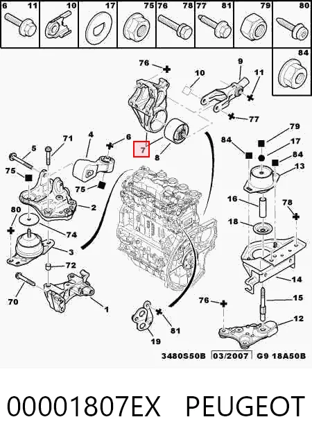 Soporte trasero del motor 00001807EX PEUGEOT