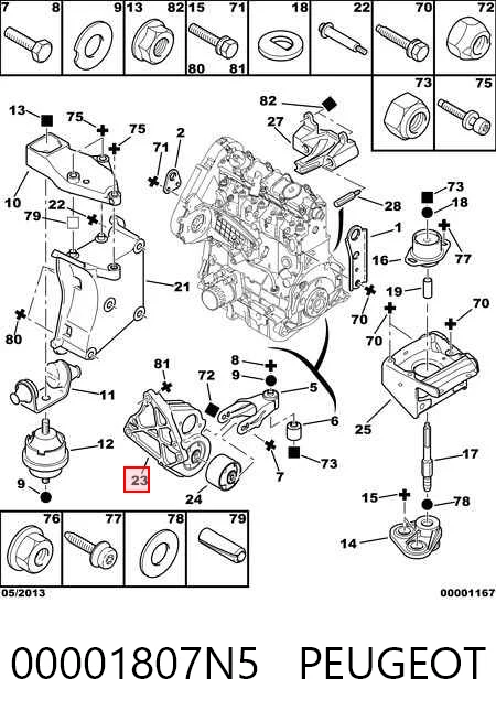 Soporte trasero del motor 00001807N5 PEUGEOT