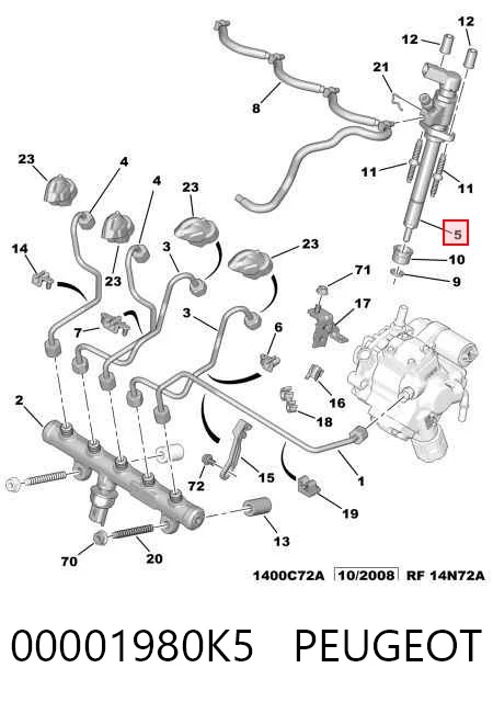 Inyector de combustible 00001980K5 PEUGEOT