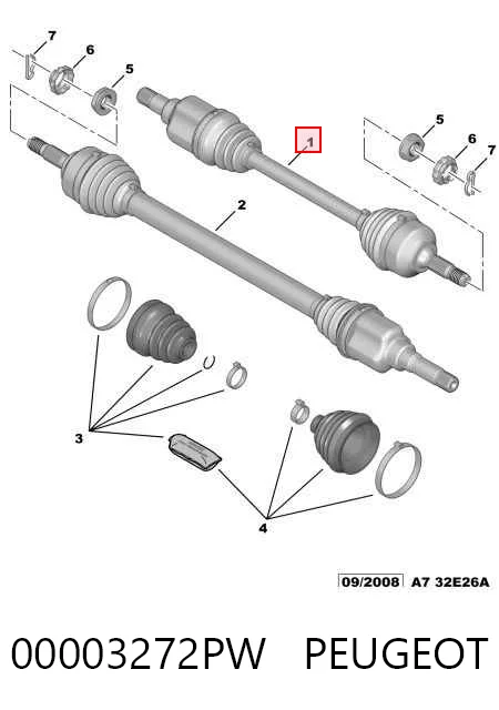Semieje delantero izquierdo 00003272PW PEUGEOT