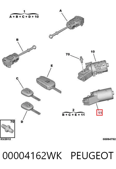 Cerradura de encendido 00004162WK PEUGEOT