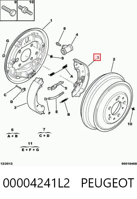 Zapatas de freno de tambor traseras 00004241L2 PEUGEOT