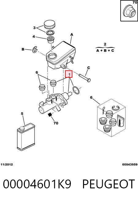 Cilindro principal de freno 00004601K9 PEUGEOT