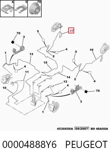 Tubo de freno trasero derecho 00004888Y6 PEUGEOT