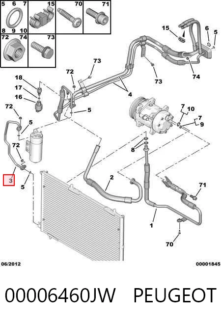 Manguera de aire acondicionado de radiador al deshidratador 00006460JW PEUGEOT