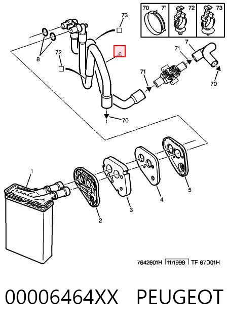 Manguera doble del radiador de la calefacción 00006464XX PEUGEOT