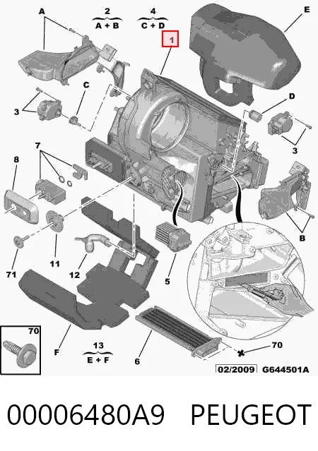 Caja del evaporador del aire acondicionado 00006480A9 PEUGEOT