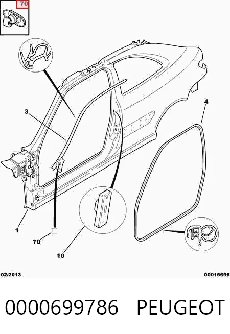 Clip de fijación de moldura de puerta 0000699786 PEUGEOT