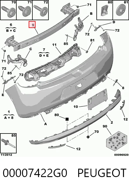 Refuerzo parachoque trasero para Citroen C3 II (A51)