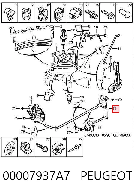 Cable de capó del motor para Citroen Jumpy I BU