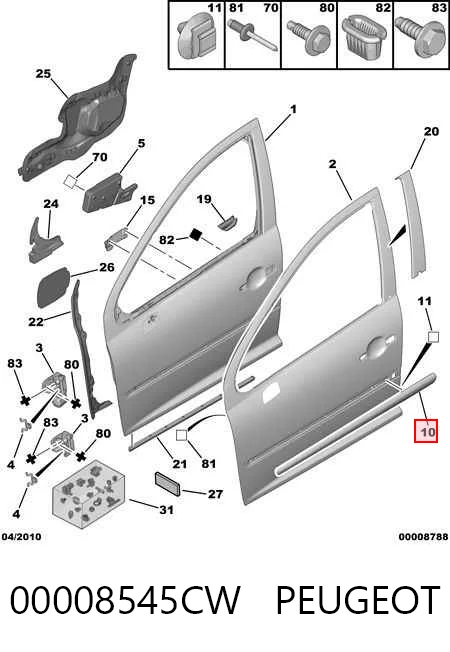 Moldura de puerta delantera derecha 00008545CW PEUGEOT