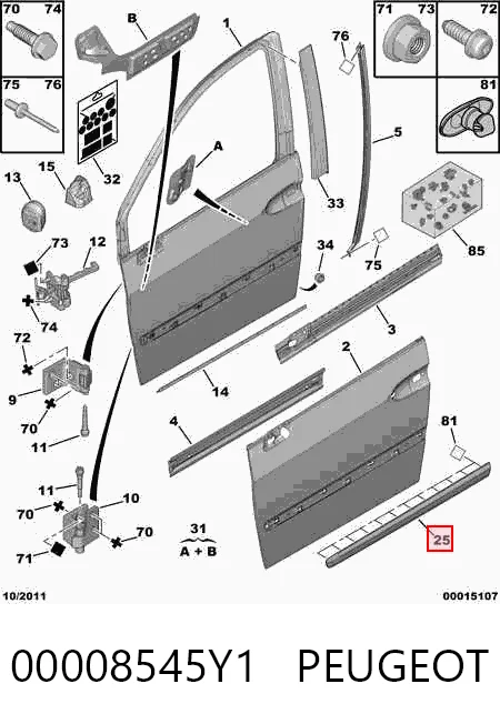 Moldura de puerta delantera izquierda 00008545Y1 PEUGEOT