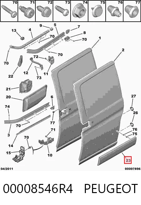 Moldura de puerta trasera derecha 00008546R4 PEUGEOT