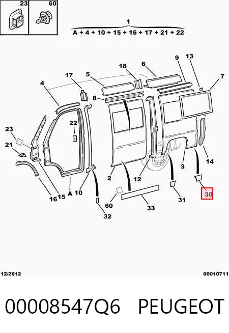 Moldura de guardabarros trasero izquierdo 00008547Q6 PEUGEOT