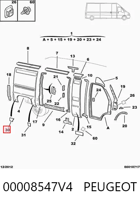 Moldura de salpicadera trasera derecha 00008547V4 PEUGEOT