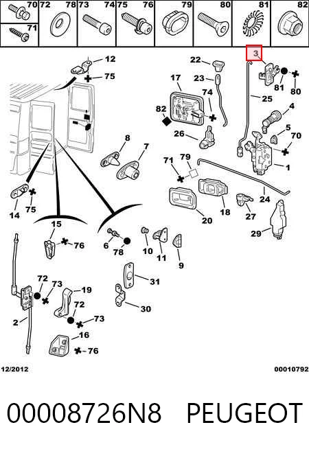 Cerradura de puerta lateral corrediza derecha 00008726N8 PEUGEOT
