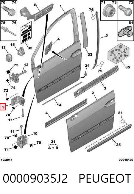 Bisagra de puerta delantera izquierda 00009035J2 PEUGEOT