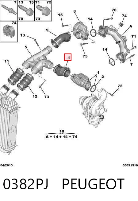 0382PJ Peugeot/Citroen Manguera del intercooler