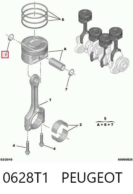 0628T1 Peugeot/Citroen Pistón para cilindro