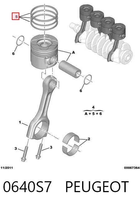 0640S7 Peugeot/Citroen Juego de anillos de pistón para 1 cilindro, STD