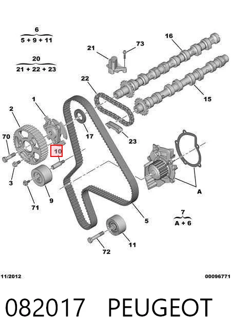 082017 Peugeot/Citroen Eje del rodillo tensor de la correa de transmisión
