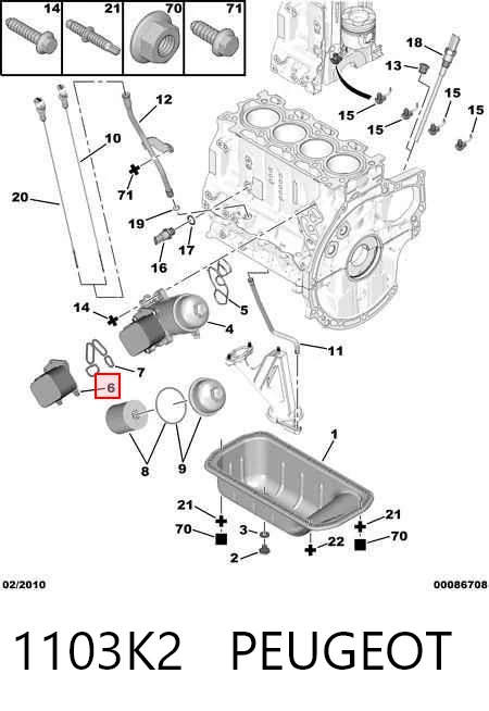 1103K2 Peugeot/Citroen Radiador de aceite debajo del filtro