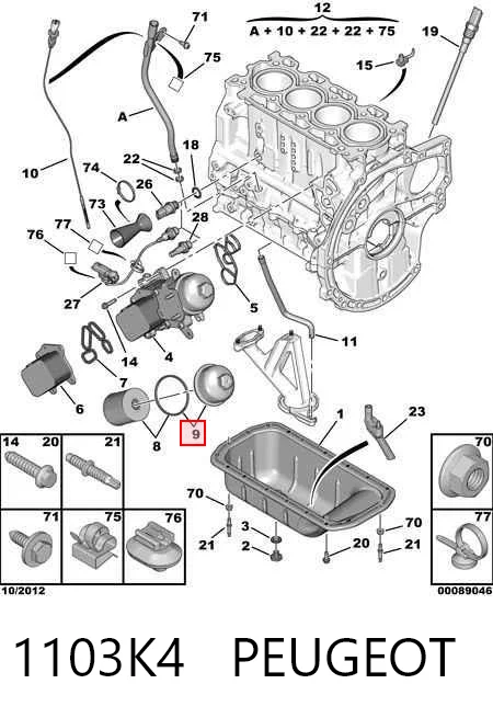 1103K4 Peugeot/Citroen Tapa del filtro de aceite