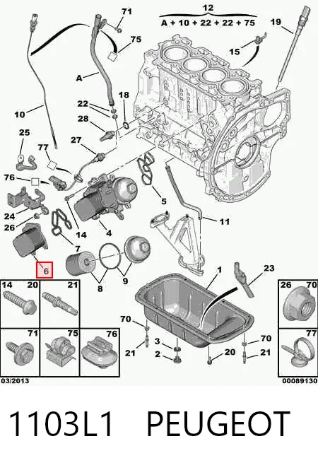 1103L1 Peugeot/Citroen Radiador de aceite debajo del filtro