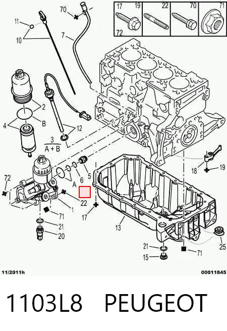 1103L8 Peugeot/Citroen Junta del soporte del filtro de aceite