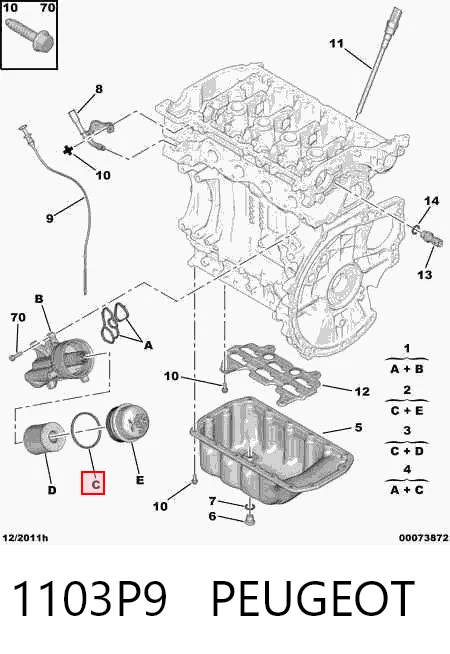 1103P9 Peugeot/Citroen Junta del soporte del filtro de aceite