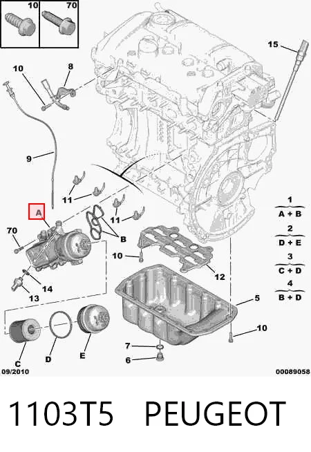 1103T5 Peugeot/Citroen Radiador de aceite debajo del filtro