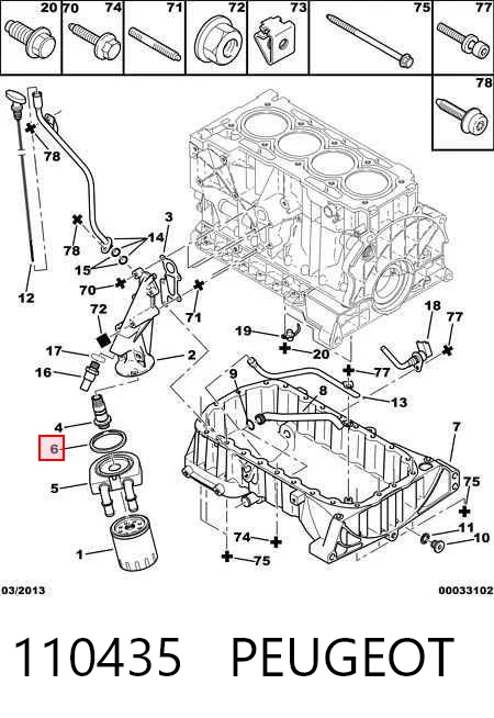 110435 Peugeot/Citroen Junta del adaptador del enfriador de aceite