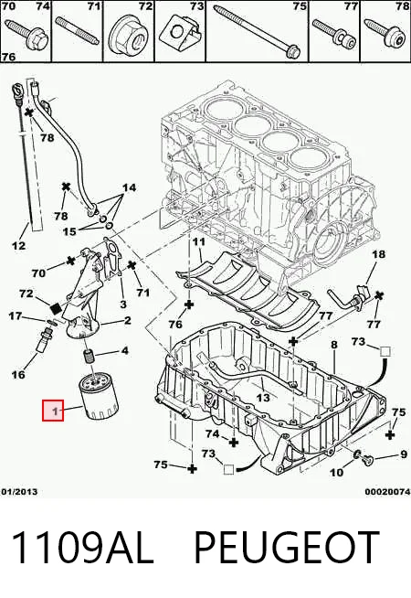 1109AL Peugeot/Citroen Filtro aceite