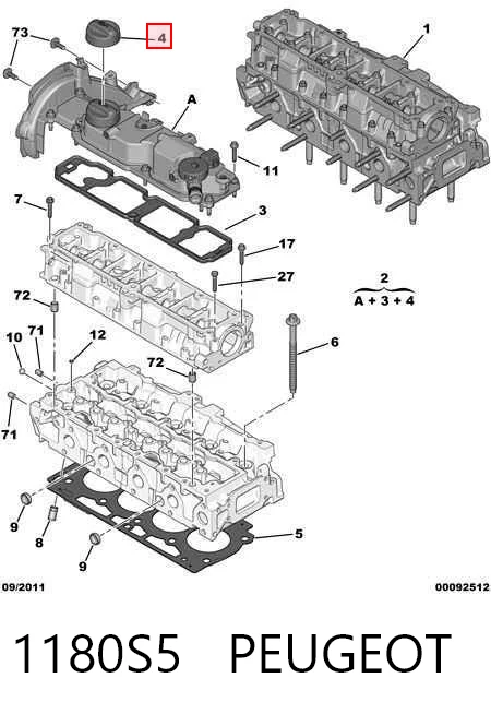1180S5 Peugeot/Citroen Tapa, tubuladura de relleno de aceite