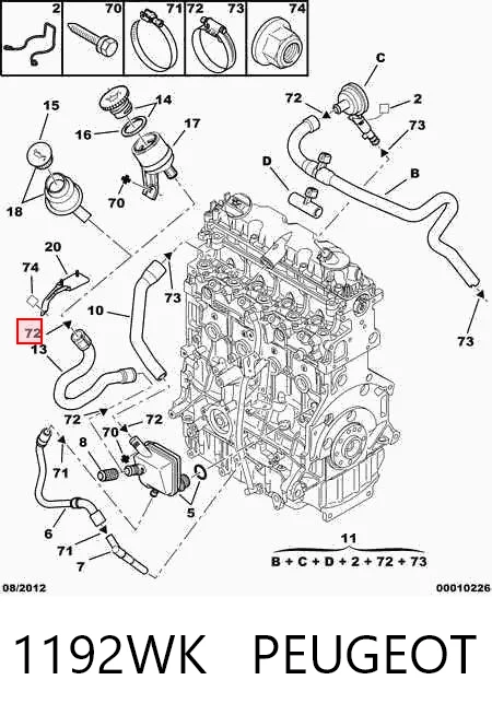 Válvula PCV de ventilación de gases del cárter 1192WK PEUGEOT
