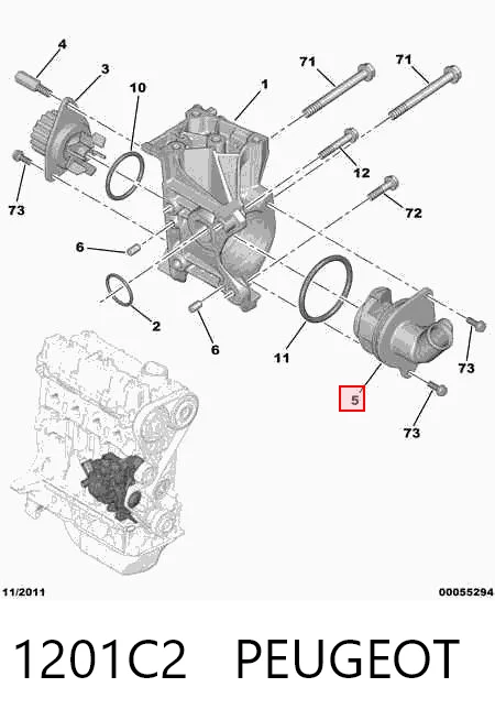 1201C2 Peugeot/Citroen Brida del sistema de refrigeración (triple unión)