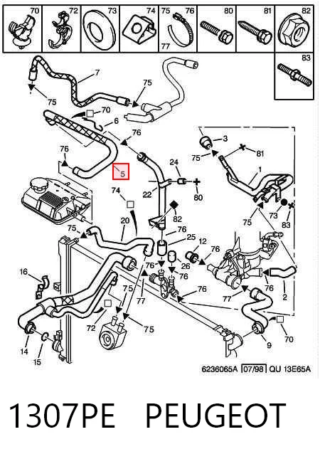 Manguera inferior del vaso de expansión 1307PE PEUGEOT