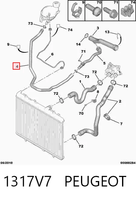 1317V7 Peugeot/Citroen Manguera superior del radiador