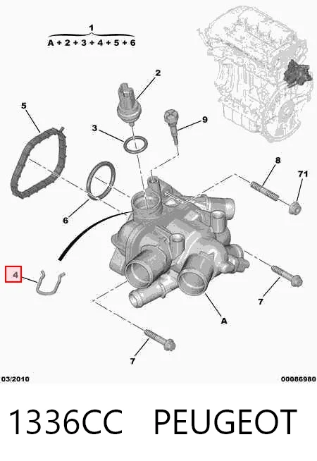 1336CC Peugeot/Citroen Caja del termostato