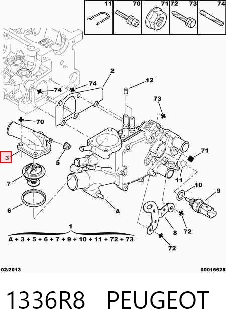 1336R8 Peugeot/Citroen Caja del termostato