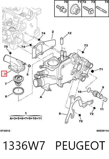 1336W7 Peugeot/Citroen Caja del termostato