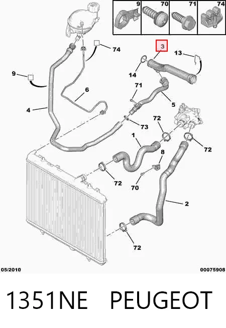 1351NE Peugeot/Citroen Manguera del termostato