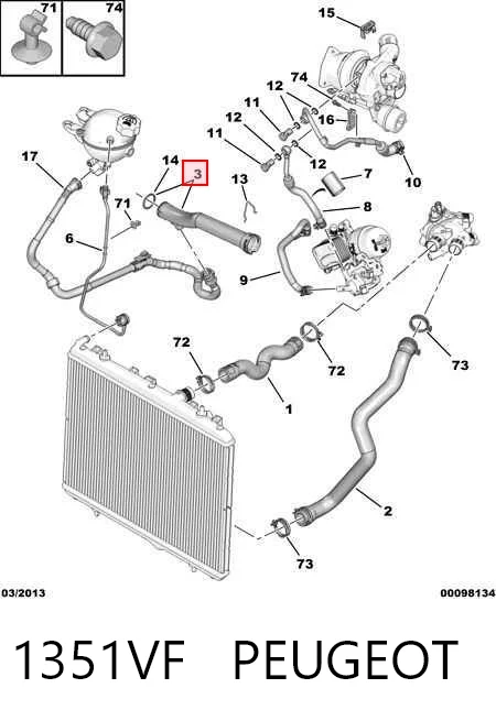 1351VF Peugeot/Citroen Manguera del termostato