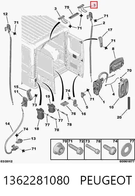 1362281080 Peugeot/Citroen Pieza de enganche superior izquierda de cerradura de puerta trasera de doble hoja