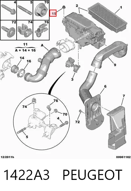1422A3 Peugeot/Citroen Soporte de la caja del filtro de aire
